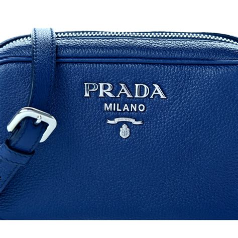 Prada Vitello Phenix Bluette Blue Small Crossbody Satchel 